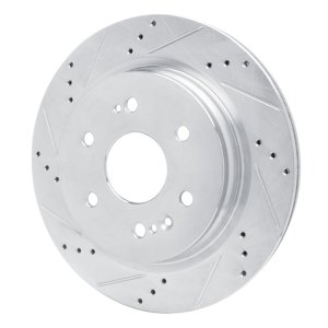 Cadillac Escalade ESV Brake Rotor (1) - Rear Left - R1 Concepts - Drilled & Slotted - Silver - `19-`25